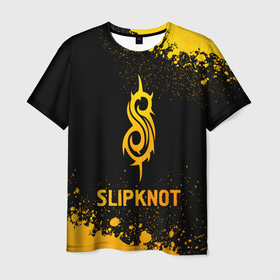 Мужская футболка 3D с принтом Slipknot   gold gradient в Тюмени, 100% полиэфир | прямой крой, круглый вырез горловины, длина до линии бедер | 