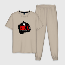 Мужская пижама хлопок с принтом Rock forever в Новосибирске, 100% хлопок | брюки и футболка прямого кроя, без карманов, на брюках мягкая резинка на поясе и по низу штанин
 | 