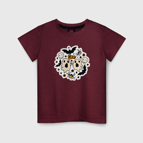 Детская футболка хлопок с принтом Хэллоуин два приведения и летучие мыши в Тюмени, 100% хлопок | круглый вырез горловины, полуприлегающий силуэт, длина до линии бедер | 