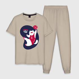 Мужская пижама хлопок с принтом Кот баскетболист номер один в Екатеринбурге, 100% хлопок | брюки и футболка прямого кроя, без карманов, на брюках мягкая резинка на поясе и по низу штанин
 | 