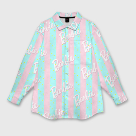 Мужская рубашка oversize 3D с принтом Паттерн Барби на фоне костюма  Кена в розово голубую полоску в Кировске,  |  | 