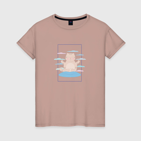 Женская футболка хлопок с принтом Котомедитация в Кировске, 100% хлопок | прямой крой, круглый вырез горловины, длина до линии бедер, слегка спущенное плечо | 