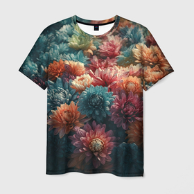 Мужская футболка 3D с принтом Сад цветущих цветов в Санкт-Петербурге, 100% полиэфир | прямой крой, круглый вырез горловины, длина до линии бедер | Тематика изображения на принте: 