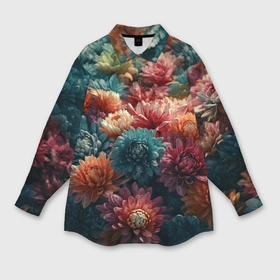 Женская рубашка oversize 3D с принтом Сад цветущих цветов в Петрозаводске,  |  | 