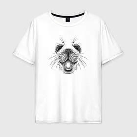 Мужская футболка хлопок Oversize с принтом Морда морского котика , 100% хлопок | свободный крой, круглый ворот, “спинка” длиннее передней части | 