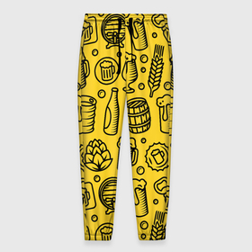 Мужские брюки 3D с принтом Пиво и аксессуары   жёлтый в Белгороде, 100% полиэстер | манжеты по низу, эластичный пояс регулируется шнурком, по бокам два кармана без застежек, внутренняя часть кармана из мелкой сетки | 