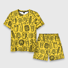 Мужской костюм с шортами 3D с принтом Пиво и аксессуары   жёлтый ,  |  | 