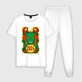 Мужская пижама хлопок с принтом Времена драконов в Курске, 100% хлопок | брюки и футболка прямого кроя, без карманов, на брюках мягкая резинка на поясе и по низу штанин
 | 