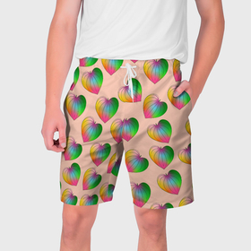 Мужские шорты 3D с принтом Цветной листик в Тюмени,  полиэстер 100% | прямой крой, два кармана без застежек по бокам. Мягкая трикотажная резинка на поясе, внутри которой широкие завязки. Длина чуть выше колен | 