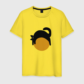 Мужская футболка хлопок с принтом Кот отдыхает на шаре в Екатеринбурге, 100% хлопок | прямой крой, круглый вырез горловины, длина до линии бедер, слегка спущенное плечо. | Тематика изображения на принте: 