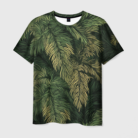 Мужская футболка 3D с принтом Камуфляж хвойный лес в Петрозаводске, 100% полиэфир | прямой крой, круглый вырез горловины, длина до линии бедер | 