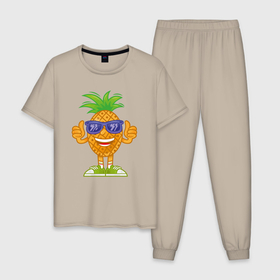 Мужская пижама хлопок с принтом Крутейший ананас в Екатеринбурге, 100% хлопок | брюки и футболка прямого кроя, без карманов, на брюках мягкая резинка на поясе и по низу штанин
 | 