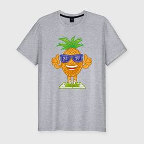 Мужская футболка хлопок Slim с принтом Крутейший ананас в Екатеринбурге, 92% хлопок, 8% лайкра | приталенный силуэт, круглый вырез ворота, длина до линии бедра, короткий рукав | Тематика изображения на принте: 