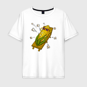 Мужская футболка хлопок Oversize с принтом Летняя кукуруза в Петрозаводске, 100% хлопок | свободный крой, круглый ворот, “спинка” длиннее передней части | 