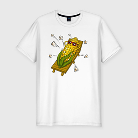 Мужская футболка хлопок Slim с принтом Летняя кукуруза в Петрозаводске, 92% хлопок, 8% лайкра | приталенный силуэт, круглый вырез ворота, длина до линии бедра, короткий рукав | 