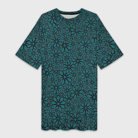 Платье-футболка 3D с принтом Цветочный паттерн сине зелёный в Кировске,  |  | 