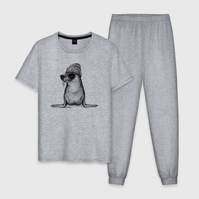Мужская пижама хлопок с принтом Морской котик модный , 100% хлопок | брюки и футболка прямого кроя, без карманов, на брюках мягкая резинка на поясе и по низу штанин
 | 