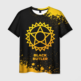 Мужская футболка 3D с принтом Black Butler   gold gradient в Екатеринбурге, 100% полиэфир | прямой крой, круглый вырез горловины, длина до линии бедер | 