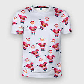 Мужская футболка 3D Slim с принтом Дед Мороз   Новогодний дедушка паттерн в Белгороде, 100% полиэстер с улучшенными характеристиками | приталенный силуэт, круглая горловина, широкие плечи, сужается к линии бедра | 