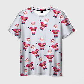 Мужская футболка 3D с принтом Дед Мороз   Новогодний дедушка паттерн в Петрозаводске, 100% полиэфир | прямой крой, круглый вырез горловины, длина до линии бедер | 