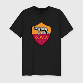 Мужская футболка хлопок Slim с принтом Roma sport fc в Новосибирске, 92% хлопок, 8% лайкра | приталенный силуэт, круглый вырез ворота, длина до линии бедра, короткий рукав | 