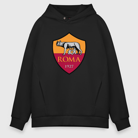 Мужское худи Oversize хлопок с принтом Roma sport fc в Курске, френч-терри — 70% хлопок, 30% полиэстер. Мягкий теплый начес внутри —100% хлопок | боковые карманы, эластичные манжеты и нижняя кромка, капюшон на магнитной кнопке | Тематика изображения на принте: 