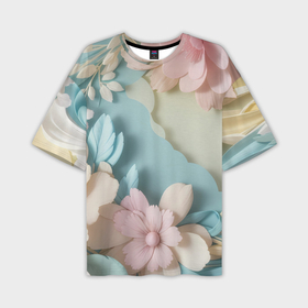 Мужская футболка oversize 3D с принтом Нежные цветы пастельные тона в Санкт-Петербурге,  |  | Тематика изображения на принте: 