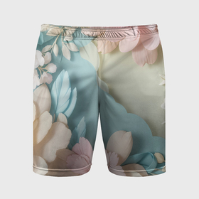 Мужские шорты спортивные с принтом Нежные цветы пастельные тона в Курске,  |  | Тематика изображения на принте: 