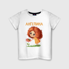 Детская футболка хлопок с принтом Ангелина   девочка с большими глазами в Петрозаводске, 100% хлопок | круглый вырез горловины, полуприлегающий силуэт, длина до линии бедер | 