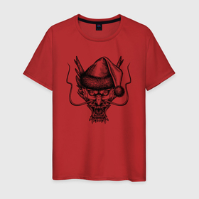 Мужская футболка хлопок с принтом Дракон в новогодней шапке , 100% хлопок | прямой крой, круглый вырез горловины, длина до линии бедер, слегка спущенное плечо. | 