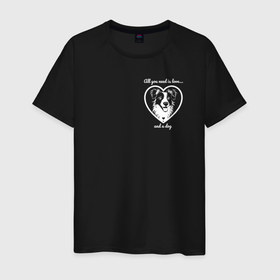 Мужская футболка хлопок с принтом Любовь и Собака в Санкт-Петербурге, 100% хлопок | прямой крой, круглый вырез горловины, длина до линии бедер, слегка спущенное плечо. | 