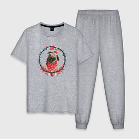 Мужская пижама хлопок с принтом Мопс в гирлянде в Белгороде, 100% хлопок | брюки и футболка прямого кроя, без карманов, на брюках мягкая резинка на поясе и по низу штанин
 | 
