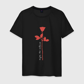 Мужская футболка хлопок с принтом Depeche Mode   Enjoy The Silence Rose в Новосибирске, 100% хлопок | прямой крой, круглый вырез горловины, длина до линии бедер, слегка спущенное плечо. | 