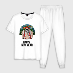 Мужская пижама хлопок с принтом Брутальный Санта в Курске, 100% хлопок | брюки и футболка прямого кроя, без карманов, на брюках мягкая резинка на поясе и по низу штанин
 | 