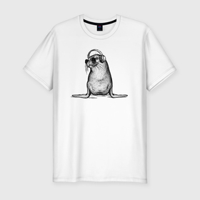 Мужская футболка хлопок Slim с принтом Морский котик DJ в Тюмени, 92% хлопок, 8% лайкра | приталенный силуэт, круглый вырез ворота, длина до линии бедра, короткий рукав | 