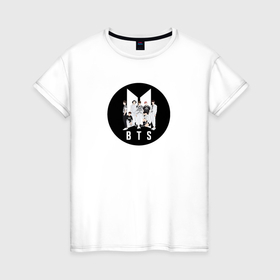 Женская футболка хлопок с принтом BTS логотип в Курске, 100% хлопок | прямой крой, круглый вырез горловины, длина до линии бедер, слегка спущенное плечо | 