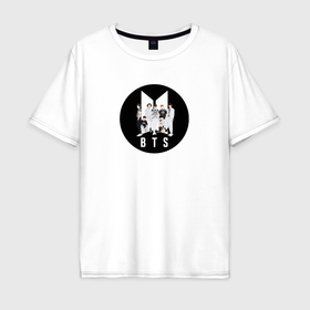 Мужская футболка хлопок Oversize с принтом BTS логотип в Белгороде, 100% хлопок | свободный крой, круглый ворот, “спинка” длиннее передней части | 