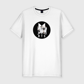 Мужская футболка хлопок Slim с принтом BTS логотип в Петрозаводске, 92% хлопок, 8% лайкра | приталенный силуэт, круглый вырез ворота, длина до линии бедра, короткий рукав | 