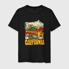 Мужская футболка хлопок с принтом California mountains в Курске, 100% хлопок | прямой крой, круглый вырез горловины, длина до линии бедер, слегка спущенное плечо. | Тематика изображения на принте: 