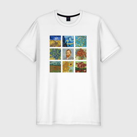 Мужская футболка хлопок Slim с принтом Van Gogh gallery в Кировске, 92% хлопок, 8% лайкра | приталенный силуэт, круглый вырез ворота, длина до линии бедра, короткий рукав | 