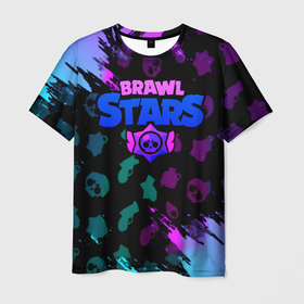 Мужская футболка 3D с принтом Brawl stars neon logo в Екатеринбурге, 100% полиэфир | прямой крой, круглый вырез горловины, длина до линии бедер | 
