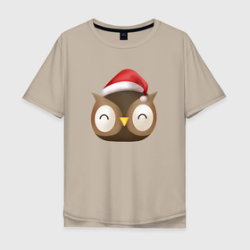 Мужская футболка хлопок Oversize с принтом Новогодняя сова в Курске, 100% хлопок | свободный крой, круглый ворот, “спинка” длиннее передней части | 