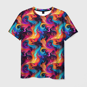 Мужская футболка 3D с принтом Разноцветные разные волны разводы в Курске, 100% полиэфир | прямой крой, круглый вырез горловины, длина до линии бедер | 