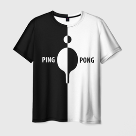 Мужская футболка 3D с принтом Ping Pong черно белое в Петрозаводске, 100% полиэфир | прямой крой, круглый вырез горловины, длина до линии бедер | Тематика изображения на принте: 