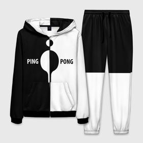 Мужской костюм 3D с принтом Ping Pong черно белое в Петрозаводске, 100% полиэстер | Манжеты и пояс оформлены тканевой резинкой, двухслойный капюшон со шнурком для регулировки, карманы спереди | Тематика изображения на принте: 