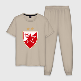 Мужская пижама хлопок с принтом Црвена звезда сербия в Тюмени, 100% хлопок | брюки и футболка прямого кроя, без карманов, на брюках мягкая резинка на поясе и по низу штанин
 | 