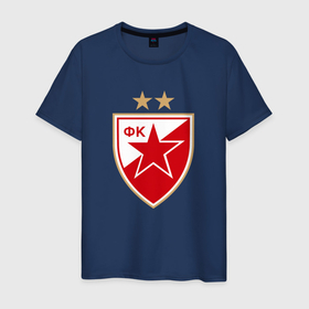 Мужская футболка хлопок с принтом Црвена звезда сербия в Курске, 100% хлопок | прямой крой, круглый вырез горловины, длина до линии бедер, слегка спущенное плечо. | 