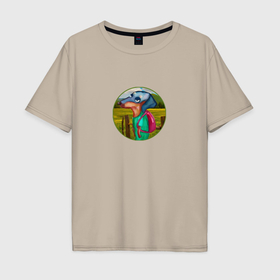 Мужская футболка хлопок Oversize с принтом Собака такса с рюкзаком в Тюмени, 100% хлопок | свободный крой, круглый ворот, “спинка” длиннее передней части | 