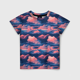 Детская футболка 3D с принтом Волшебные сине розовые облока в Белгороде, 100% гипоаллергенный полиэфир | прямой крой, круглый вырез горловины, длина до линии бедер, чуть спущенное плечо, ткань немного тянется | 