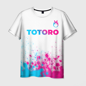 Мужская футболка 3D с принтом Totoro neon gradient style: символ сверху в городе Новоалтайск, 100% полиэфир | прямой крой, круглый вырез горловины, длина до линии бедер | 